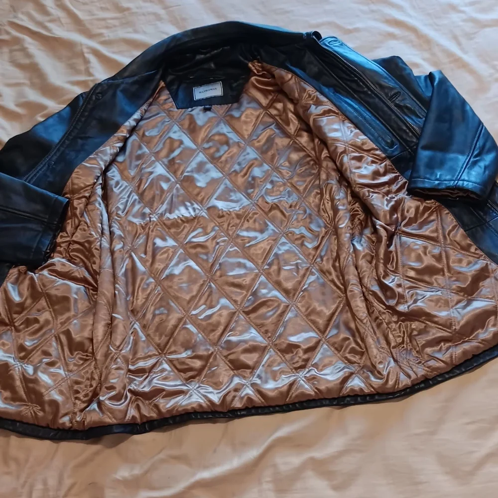 HATHAWAY‎ Men 100% Leather Jacket Coat Black SzL Vintage Zip And Button